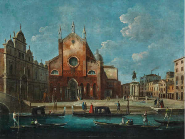 BISON, Giuseppe Bernardino - Veduta del Campo SS. Giovanni e Paolo - olio su tela, venezia, san marco